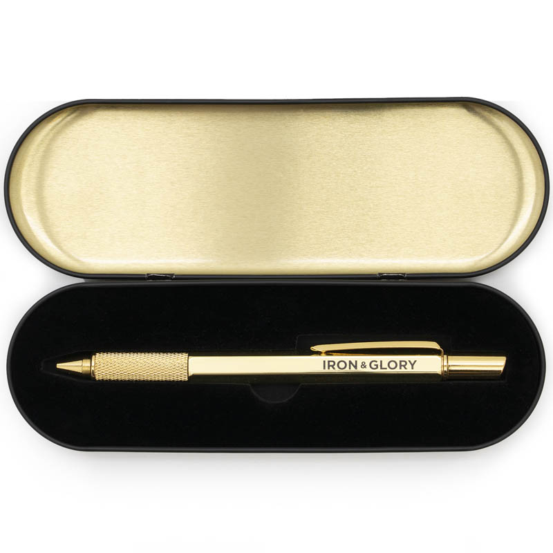gold multi tool DIY gift pen in black case works as spirit level, ruler, screwdriver and antislip grip main image